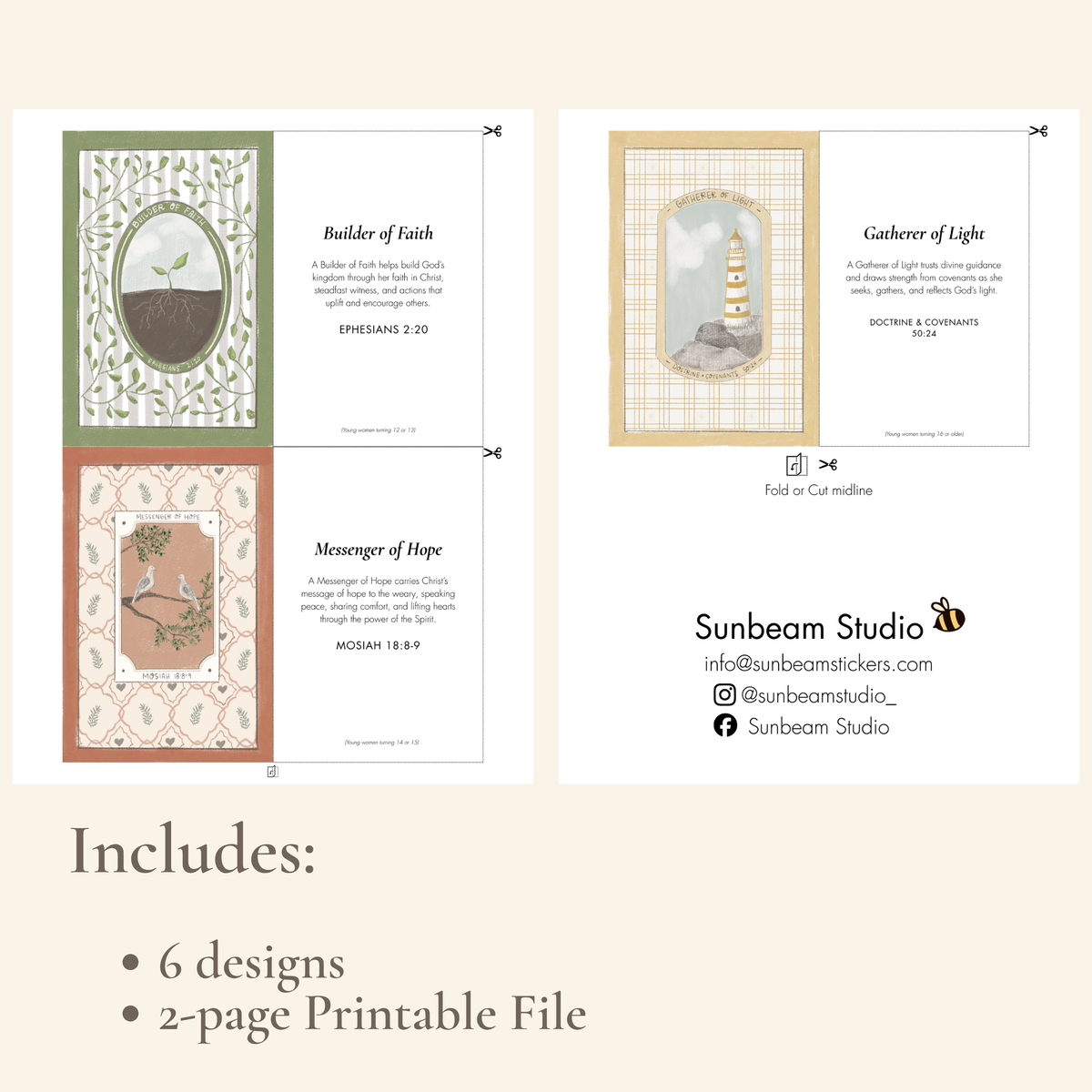 Young Women Class Name Printable | Builder of Faith, Messenger of Hope, Gatherer of Light