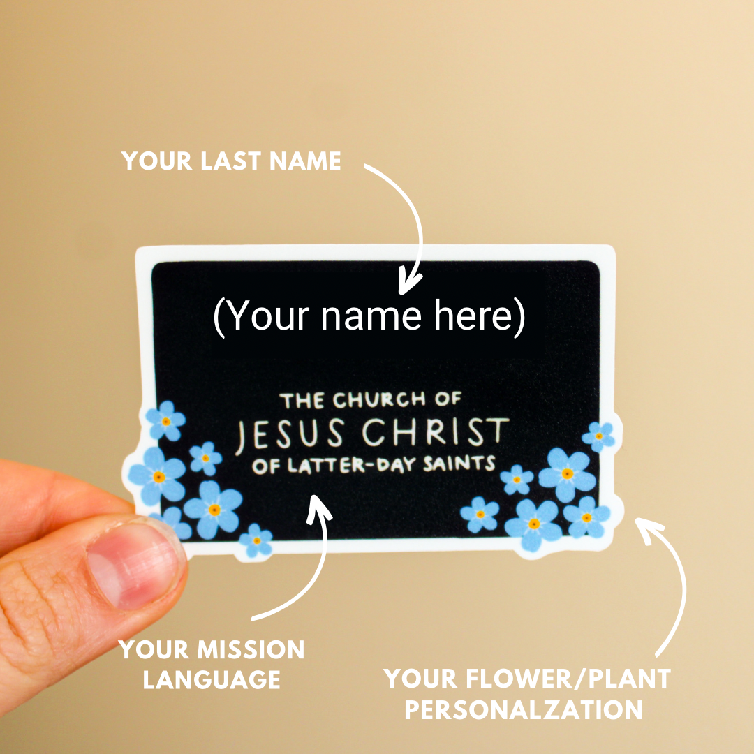 Customizable Flower LDS Missionary Name Tag Sticker - Sunbeam Stickers customizable-flower-lds-missionary-name-tag-sticker-sunbeam-stickers